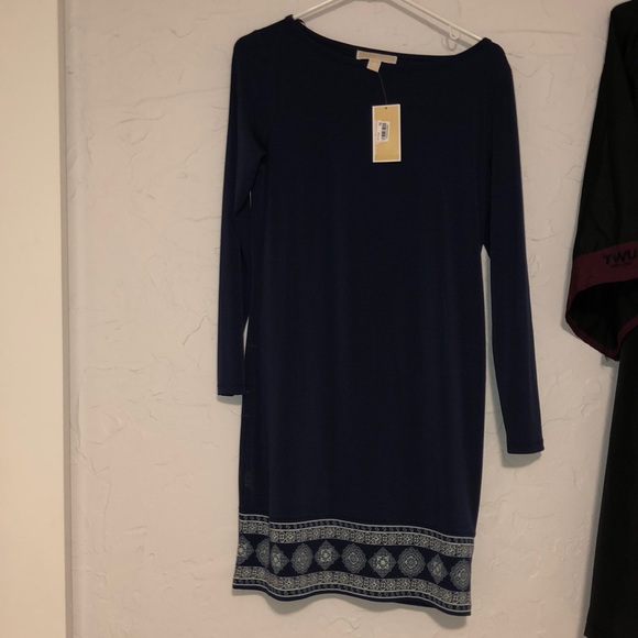 Blue with design on bottom long sleeve dress - Picture 1 of 3